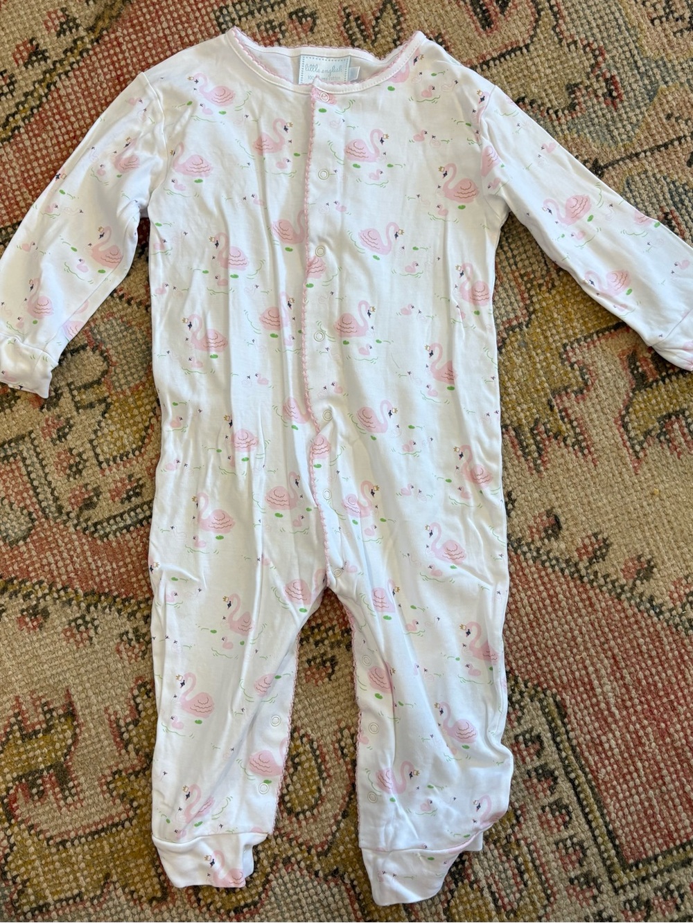 Little English 24M Pink Swan Print Cotton One-Piece